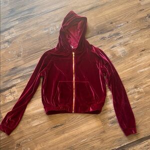 Velvet Burgundy Hoodie with Gold Zipper